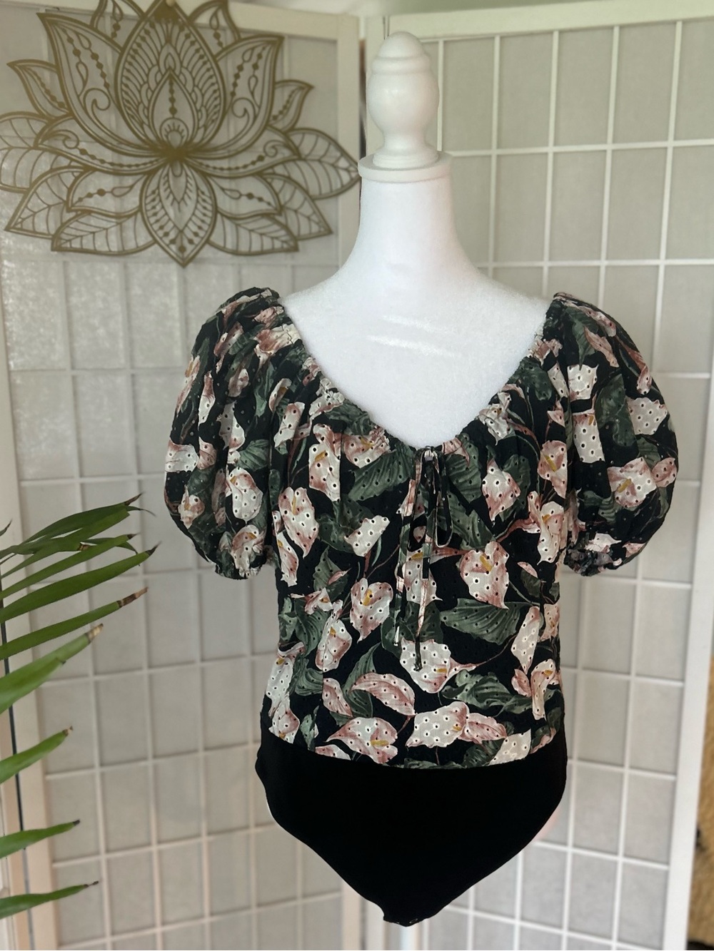 🌸✨ Express Floral Eyelet Bodysuit | Size Large | Romantic Vibes | Preloved